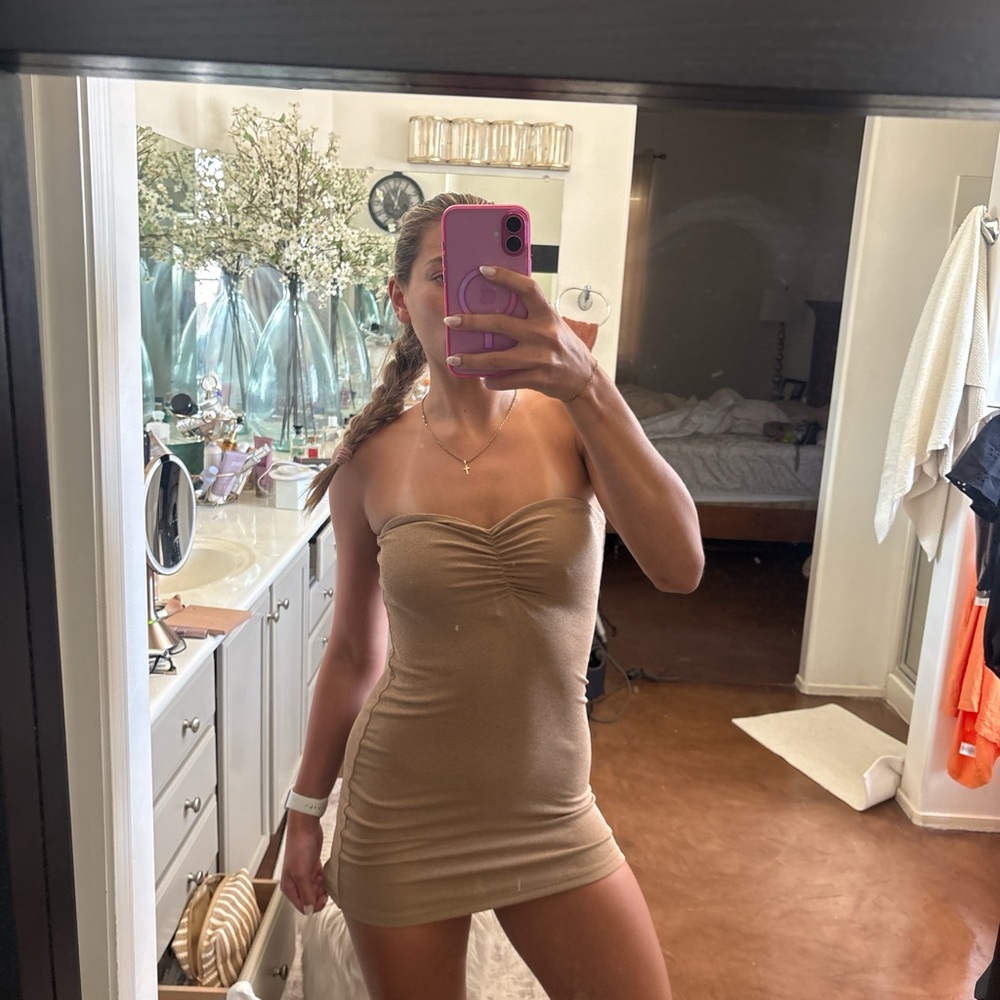 Princess Polly Cream Tan Strapless Bodycon Dress